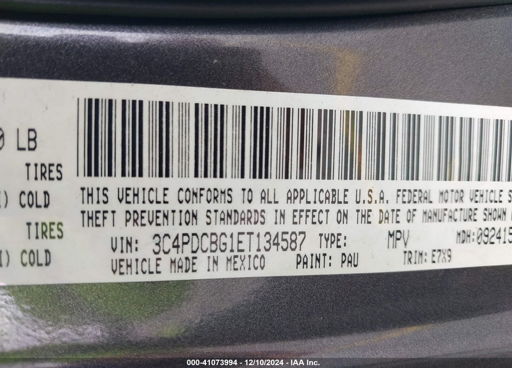 2014 DODGE JOURNEY SXT VIN: 3C4PDCBG1ET134587