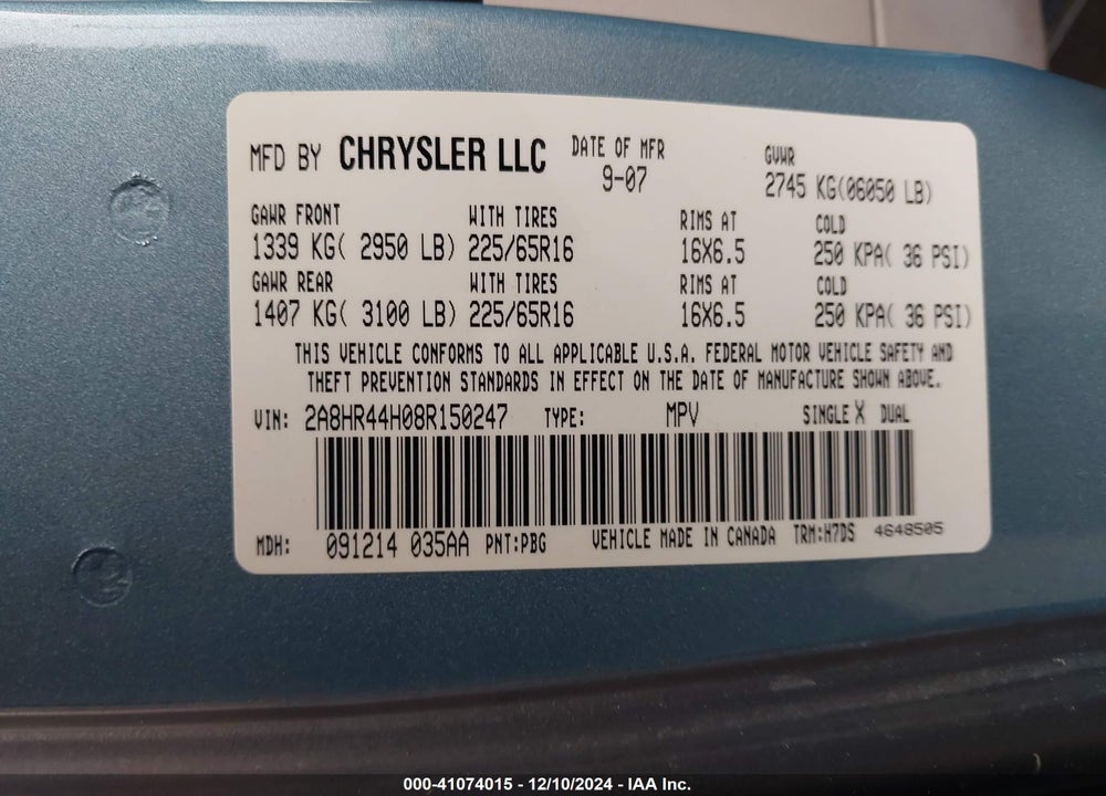 2008 CHRYSLER TOWN & COUNTRY LX VIN: 2A8HR44H08R150247