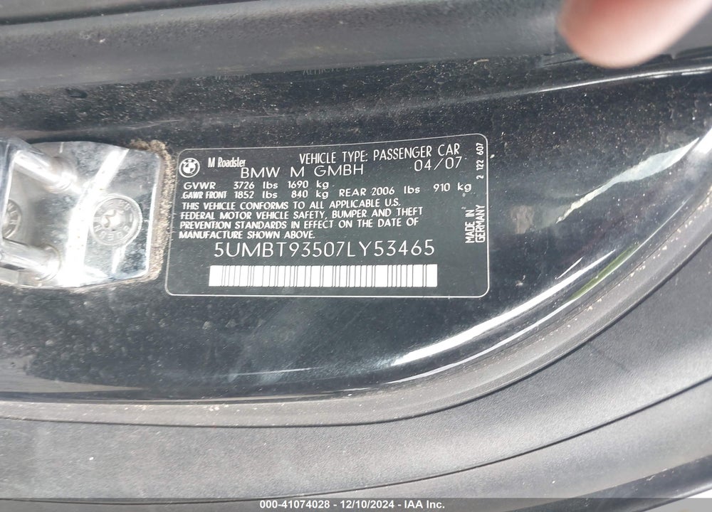 2007 BMW M VIN: 5UMBT93507LY53465
