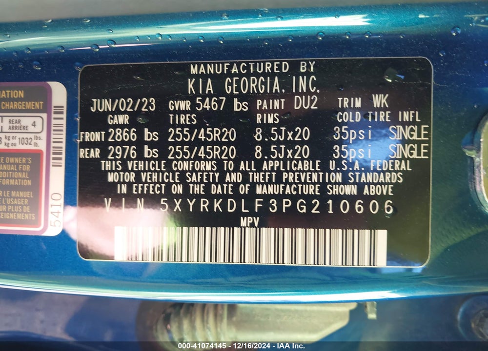 2023 KIA SORENTO SX PRESTIGE VIN: 5XYRKDLF3PG210606