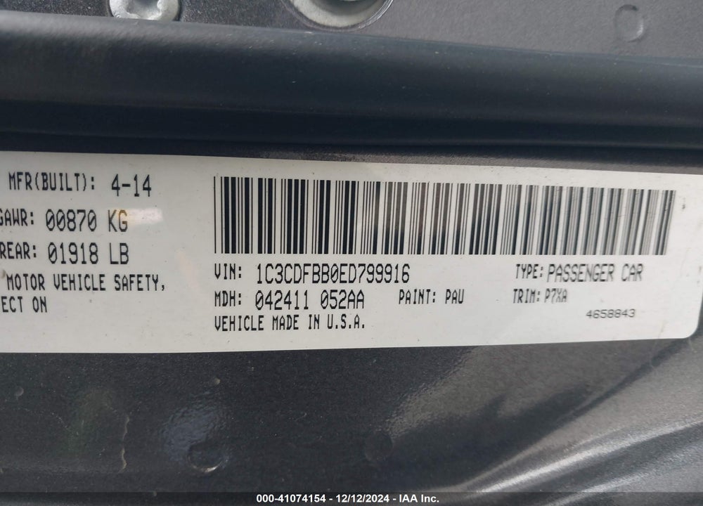 2014 DODGE DART SXT VIN: 1C3CDFBB0ED799916
