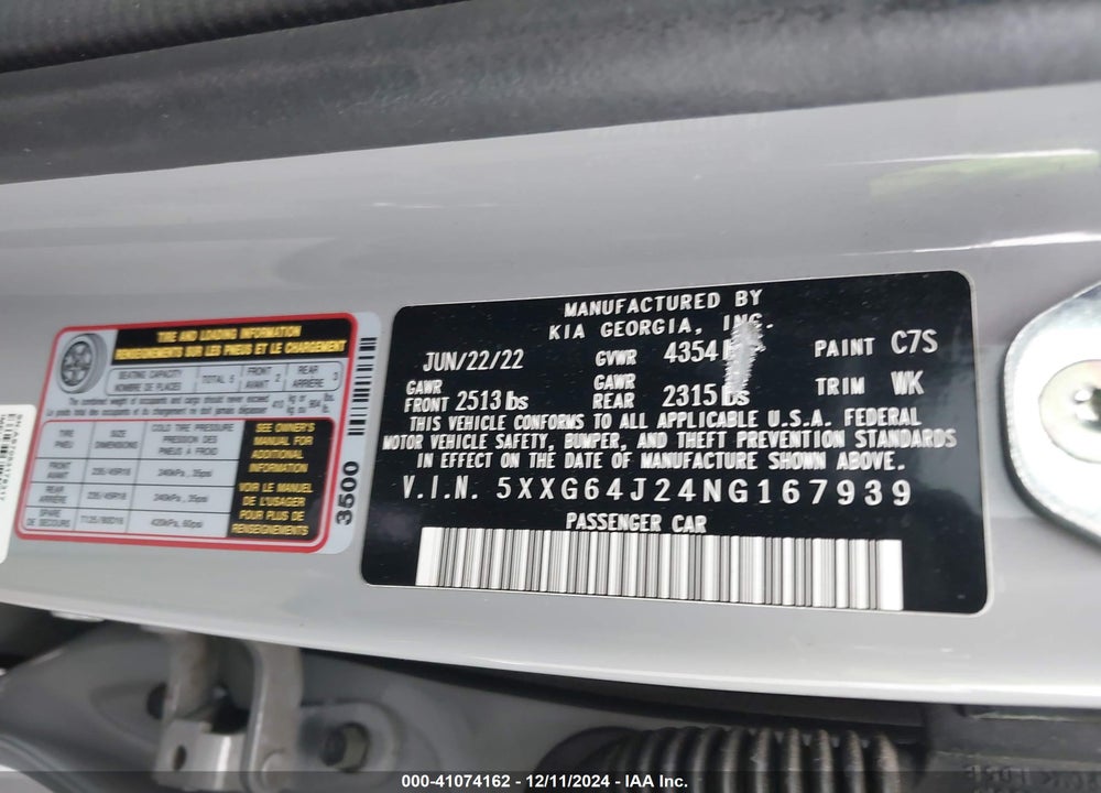 2022 KIA K5 GT LINE VIN: 5XXG64J24NG167939