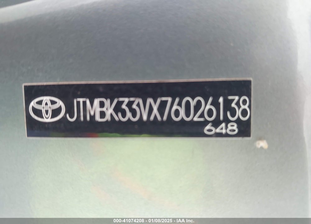 2007 TOYOTA RAV4 BASE V6 VIN: JTMBK33VX76026138