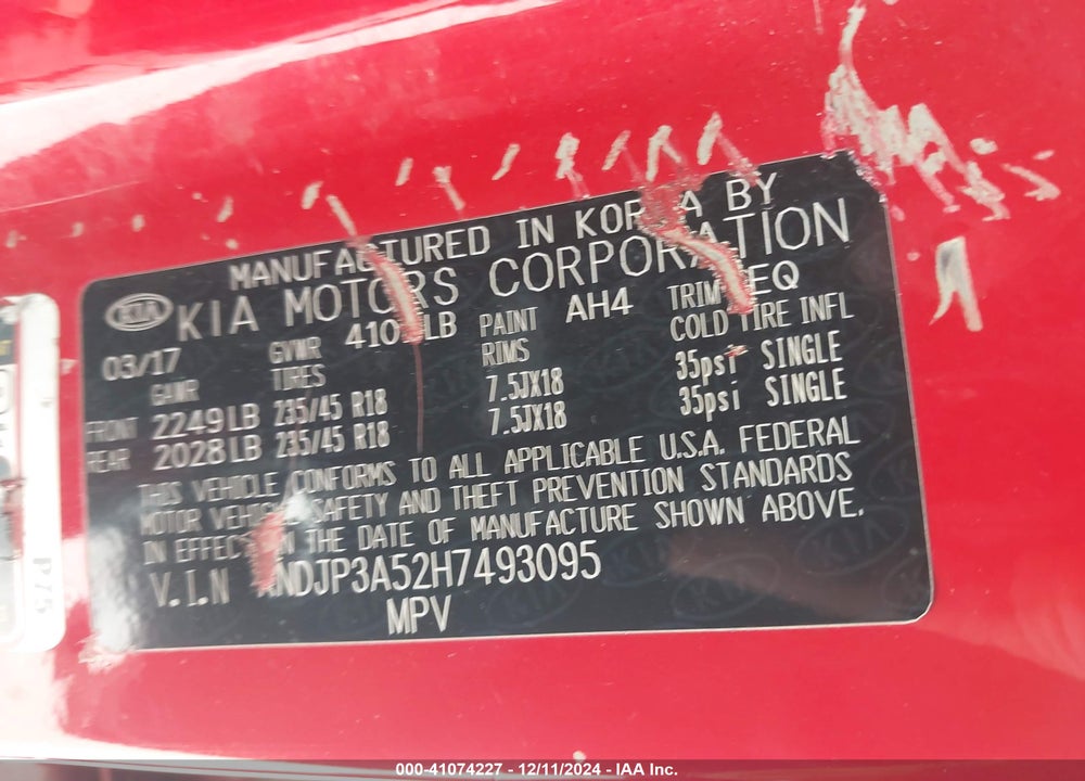 2017 KIA SOUL VIN: KNDJP3A52H7493095