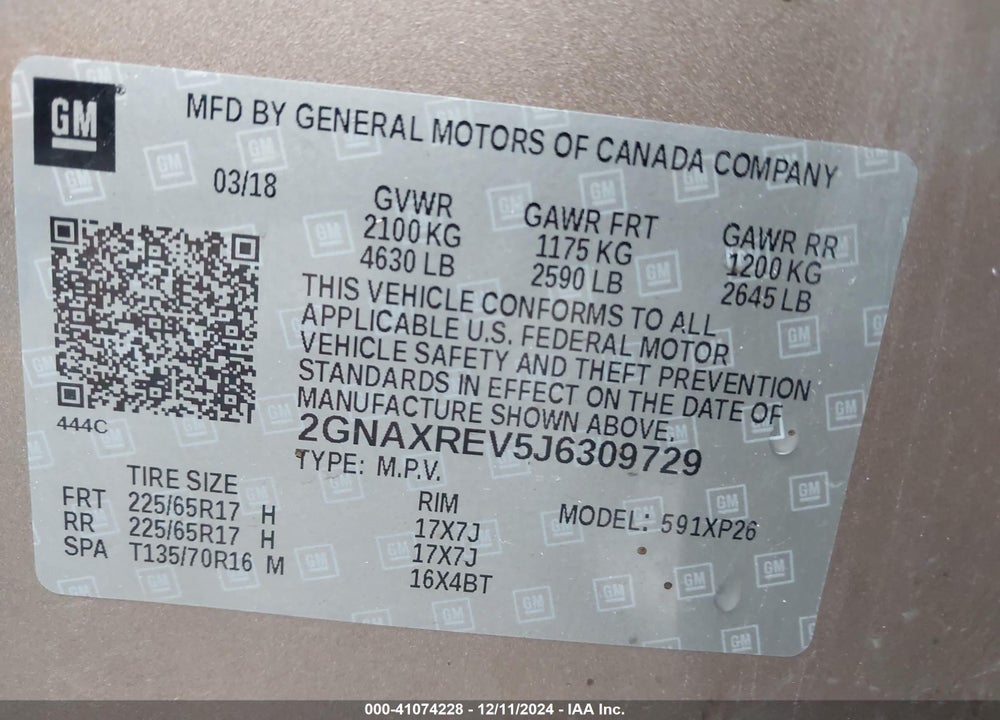 2018 CHEVROLET EQUINOX LS VIN: 2GNAXREV5J6309729