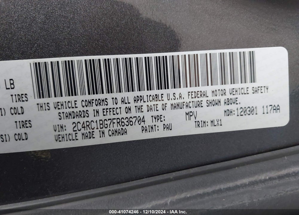 2015 CHRYSLER TOWN & COUNTRY TOURING VIN: 2C4RC1BG7FR636704