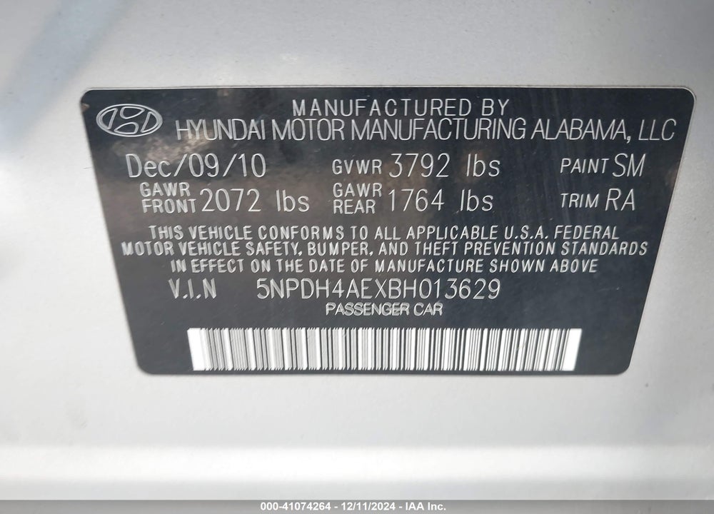 2011 HYUNDAI ELANTRA GLS VIN: 5NPDH4AEXBH013629