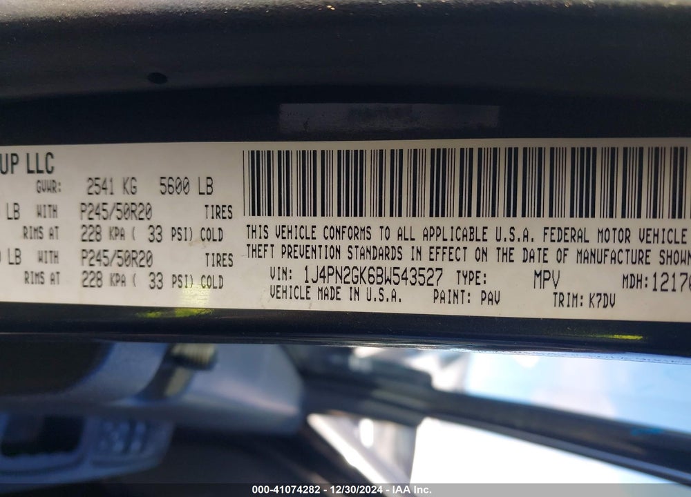 2011 JEEP LIBERTY SPORT VIN: 1J4PN2GK6BW543527