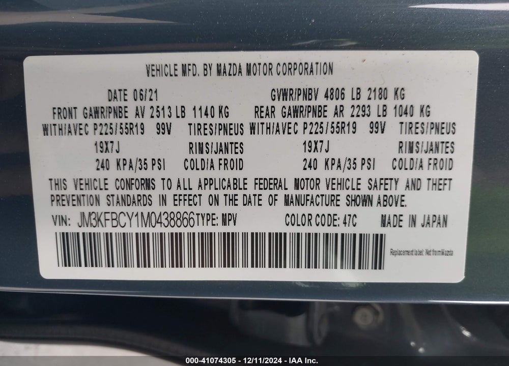 2021 MAZDA CX-5 CARBON EDITION TURBO VIN: JM3KFBCY1M0438866