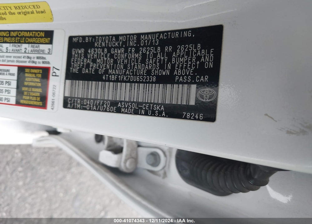 2013 TOYOTA CAMRY SE VIN: 4T1BF1FK7DU652338