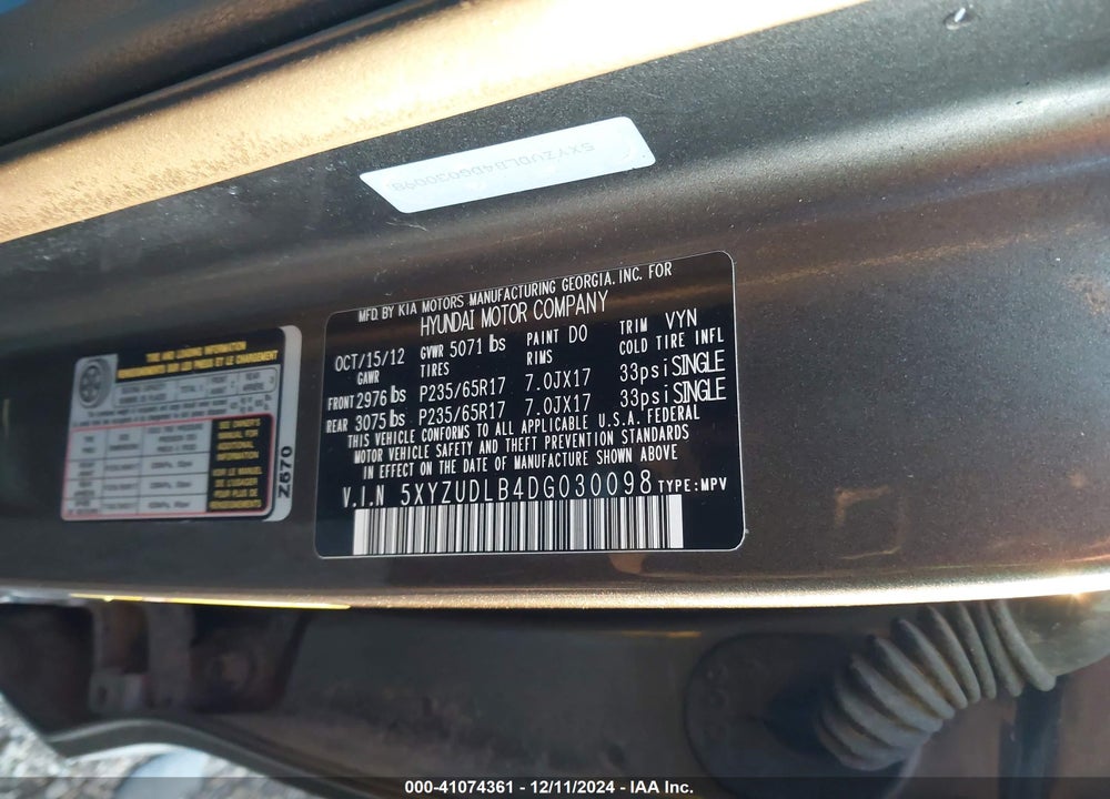 2013 HYUNDAI SANTA FE SPORT VIN: 5XYZUDLB4DG030098