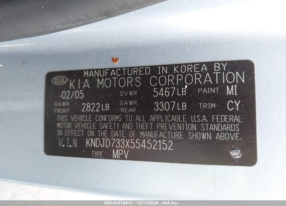 2005 KIA SORENTO EX/LX VIN: KNDJD733X55452152