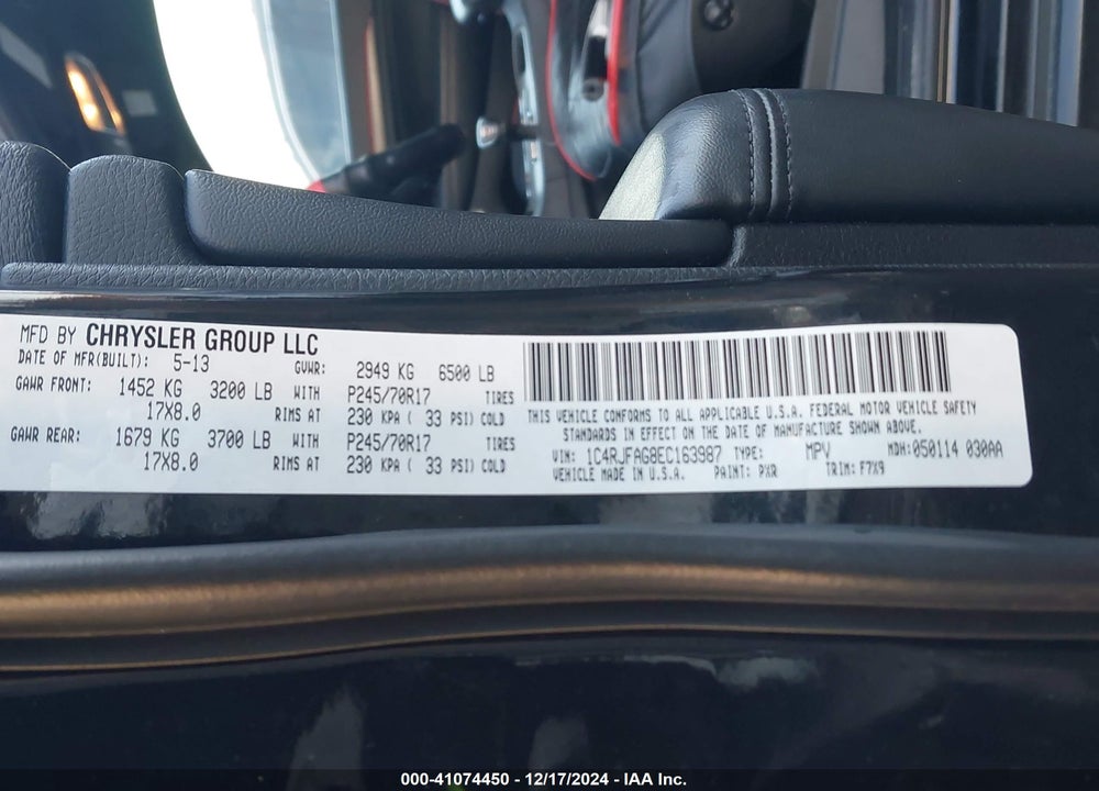 2014 JEEP GRAND CHEROKEE LAREDO VIN: 1C4RJFAG8EC163987