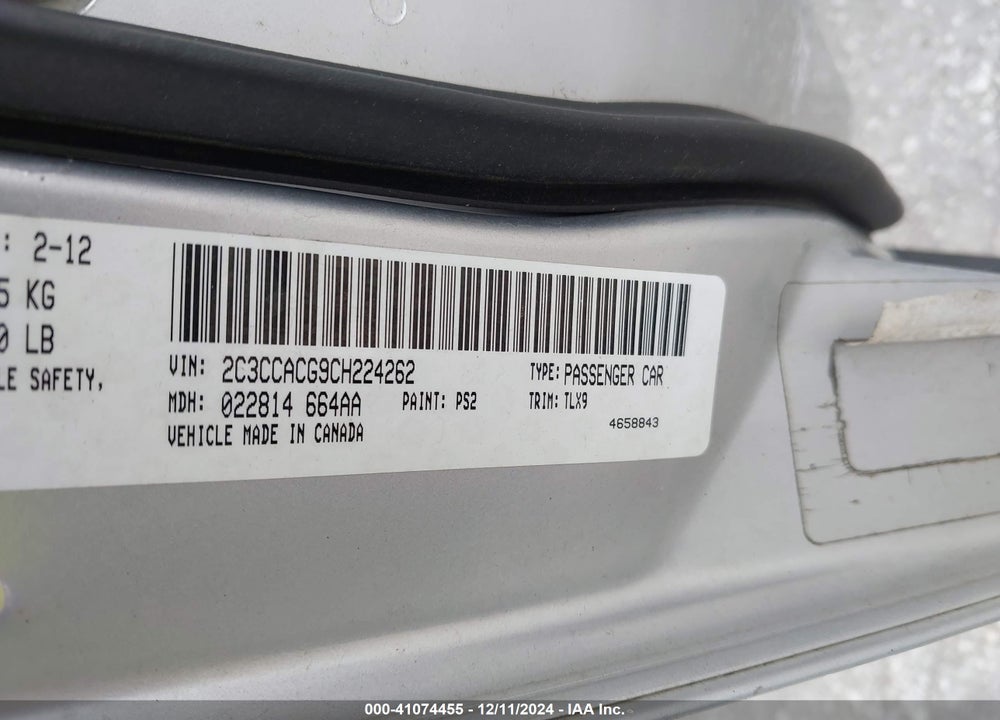 2012 CHRYSLER 300 LIMITED VIN: 2C3CCACG9CH224262