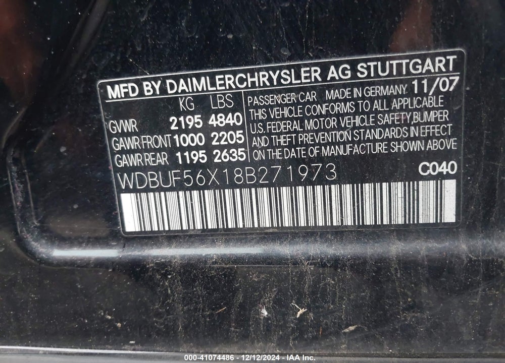 2008 MERCEDES-BENZ E 350 VIN: WDBUF56X18B271973