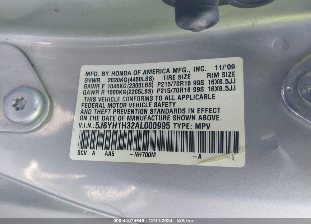 2010 HONDA ELEMENT LX VIN: 5J6YH1H32AL000995
