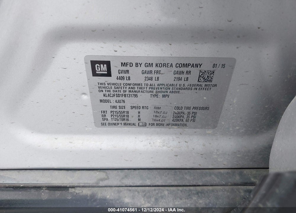 2015 BUICK ENCORE CONVENIENCE VIN: KL4CJFSB1FB131795