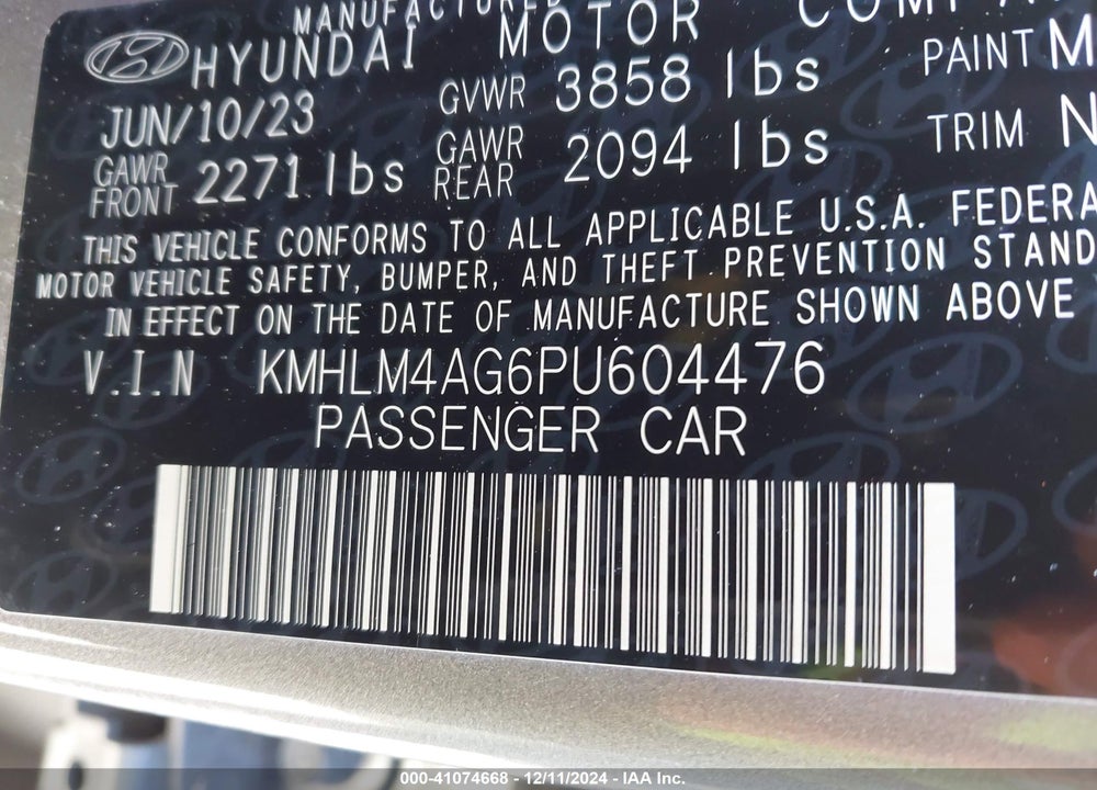 2023 HYUNDAI ELANTRA SEL VIN: KMHLM4AG6PU604476