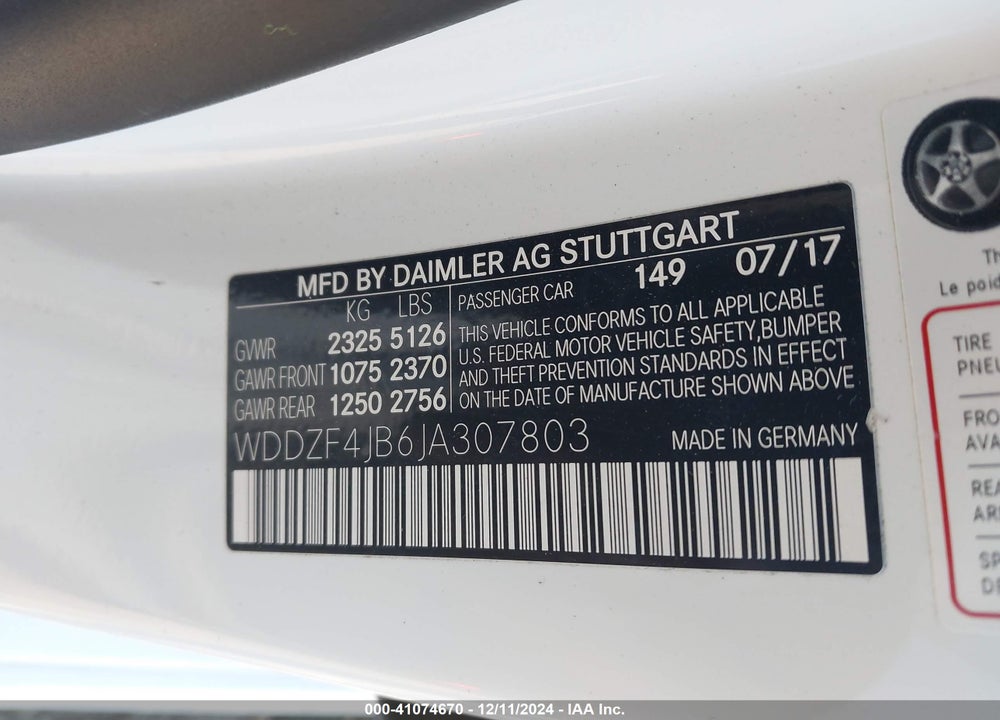 2018 MERCEDES-BENZ E 300 VIN: WDDZF4JB6JA307803