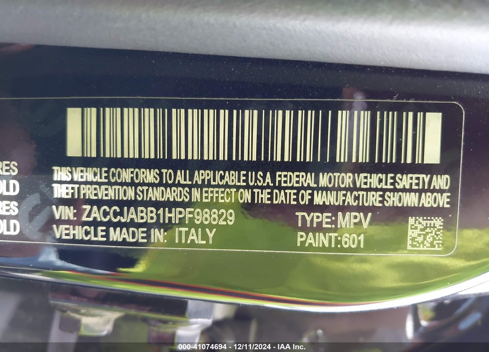 2017 JEEP RENEGADE LATITUDE FWD VIN: ZACCJABB1HPF98829
