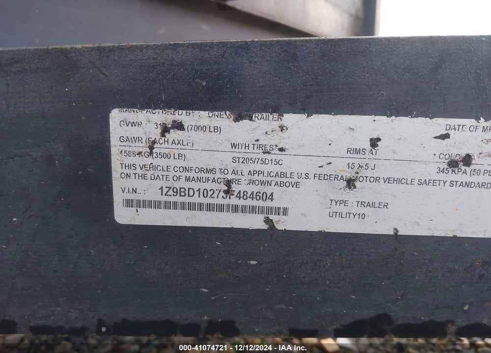 2017 UNK UTILITY VIN: 1Z9BD1027JF484604