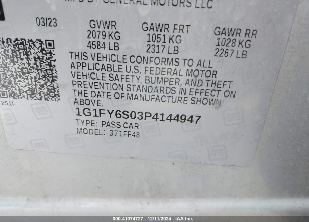 2023 CHEVROLET BOLT EUV FWD LT VIN: 1G1FY6S03P4144947