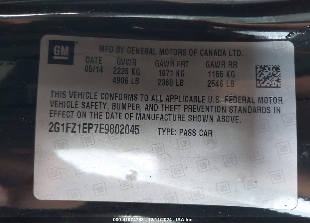 2014 CHEVROLET CAMARO ZL1 VIN: 2G1FZ1EP7E9802045