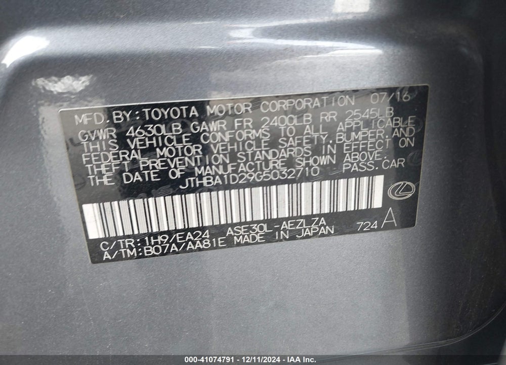 2016 LEXUS IS 200T VIN: JTHBA1D29G5032710