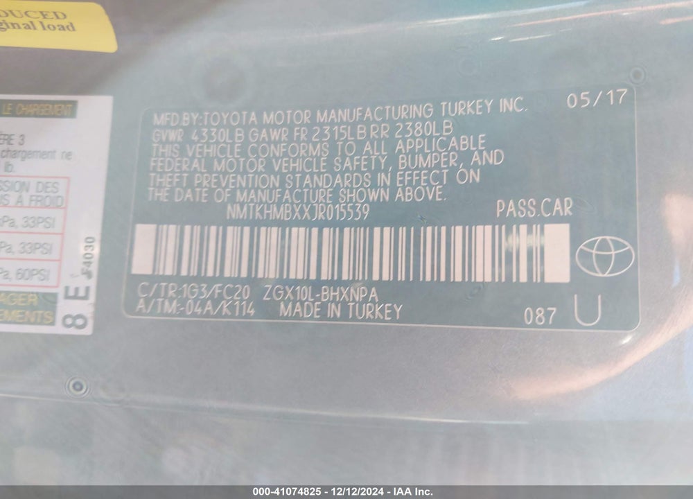 2018 TOYOTA C-HR XLE PREMIUM VIN: NMTKHMBXXJR015539