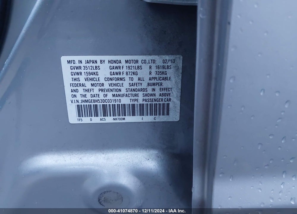 2013 HONDA FIT SPORT VIN: JHMGE8H53DC031910