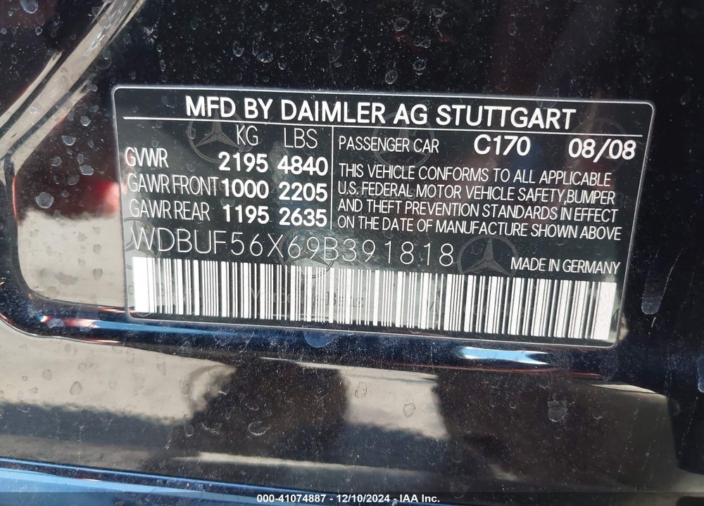 2009 MERCEDES-BENZ E 350 VIN: WDBUF56X69B391818