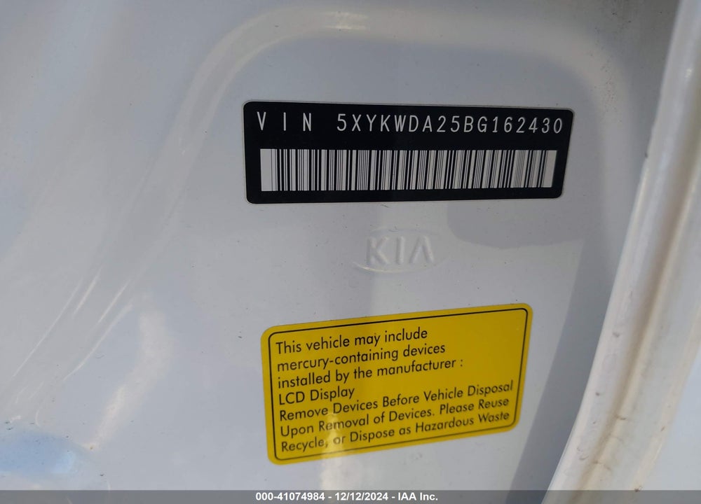 2011 KIA SORENTO SX V6 VIN: 5XYKWDA25BG162430
