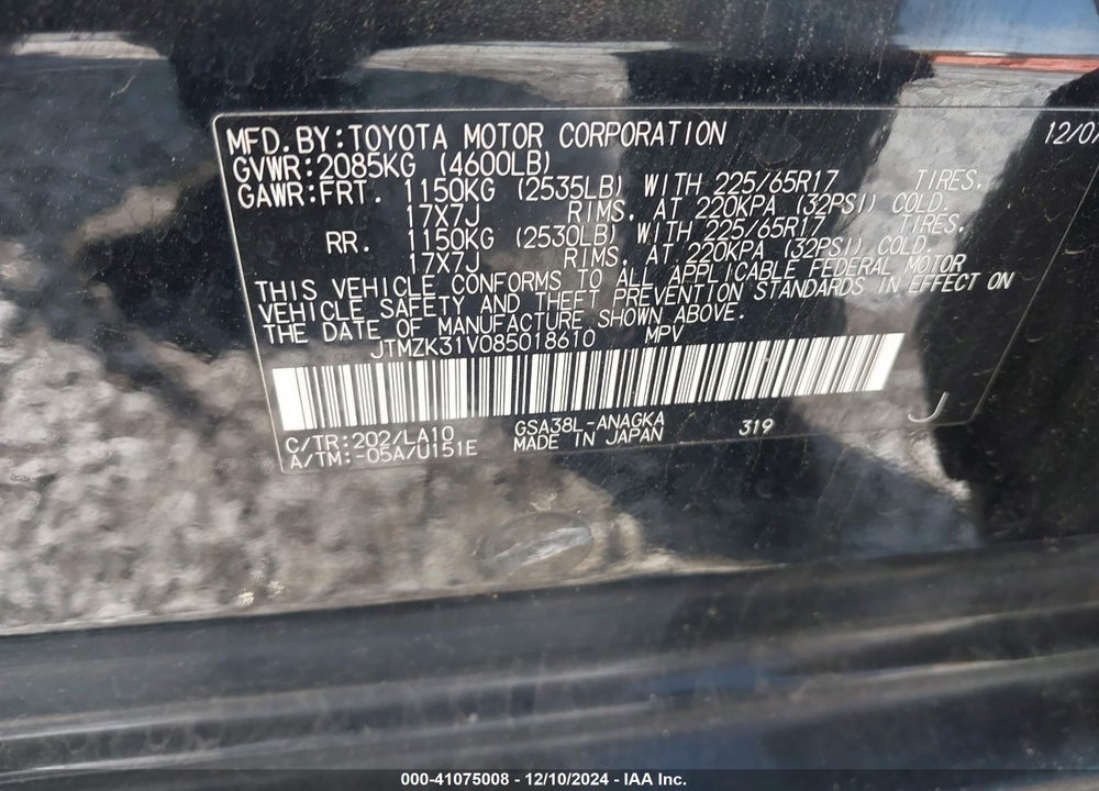 2008 TOYOTA RAV4 LIMITED V6 VIN: JTMZK31V085018610