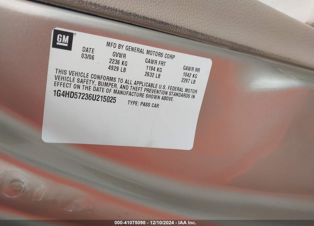 2006 BUICK LUCERNE CXL VIN: 1G4HD57236U215025