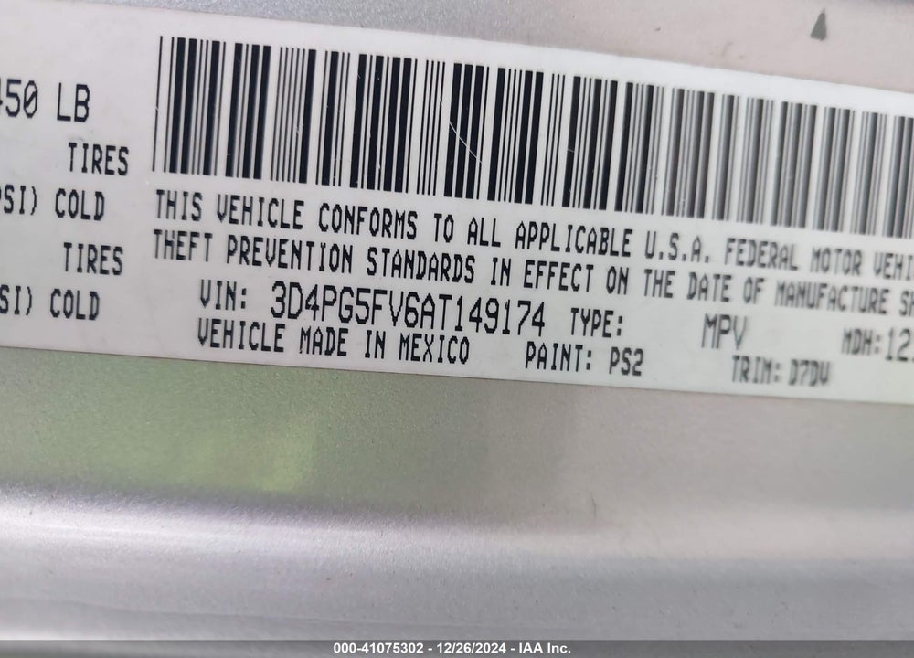 2010 DODGE JOURNEY SXT VIN: 3D4PG5FV6AT149174