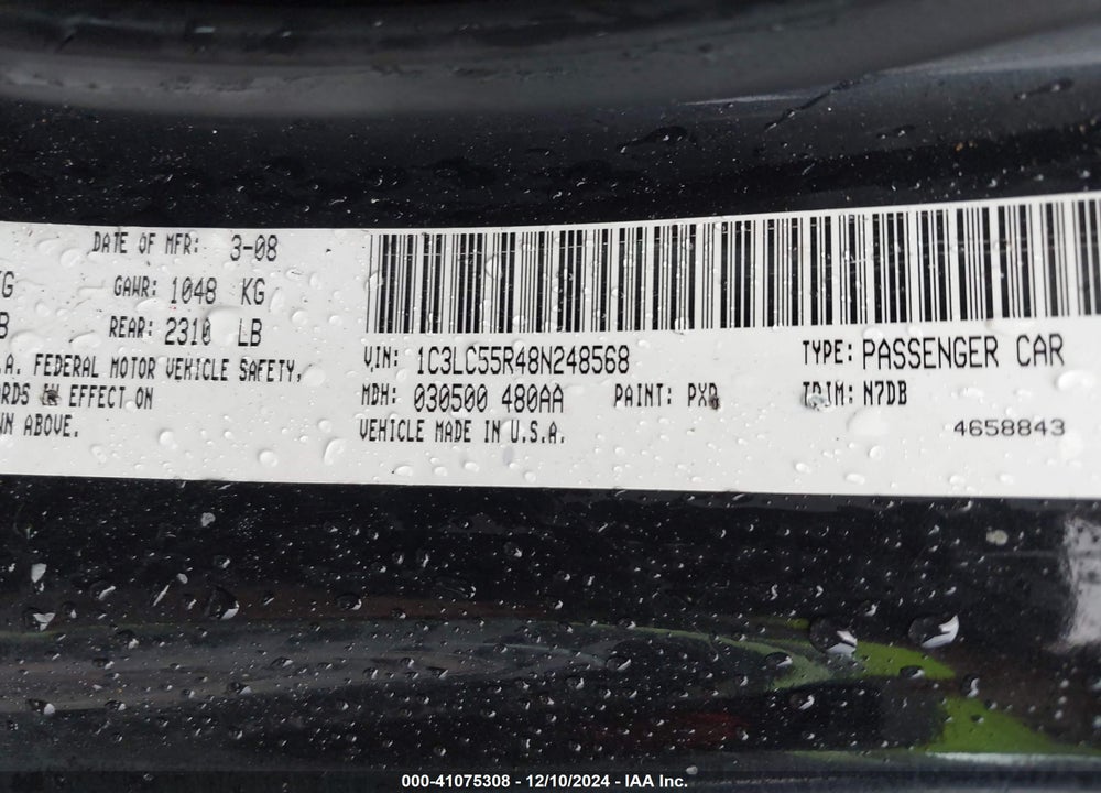 2008 CHRYSLER SEBRING VIN: 1C3LC55R48N248568