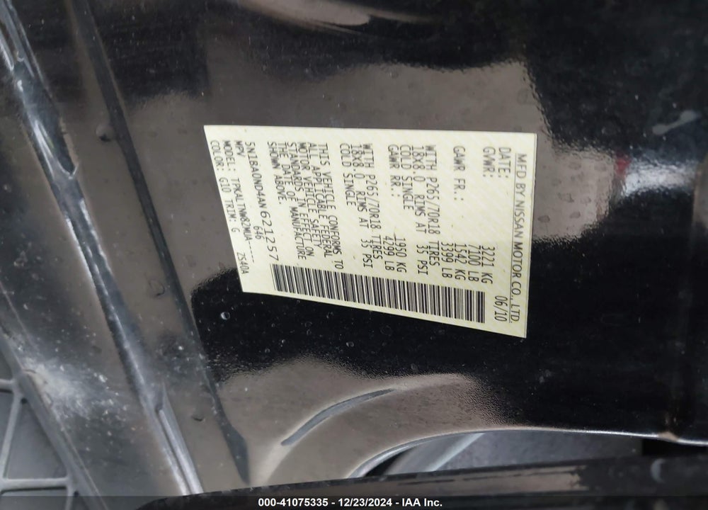 2010 NISSAN ARMADA VIN: 5N1BA0ND4AN621257