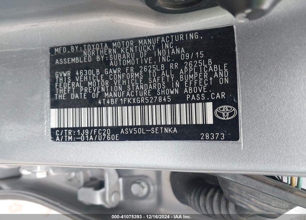 2016 TOYOTA CAMRY LE VIN: 4T4BF1FKXGR527845