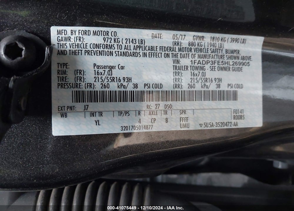 2017 FORD FOCUS SE VIN: 1FADP3FE5HL269905