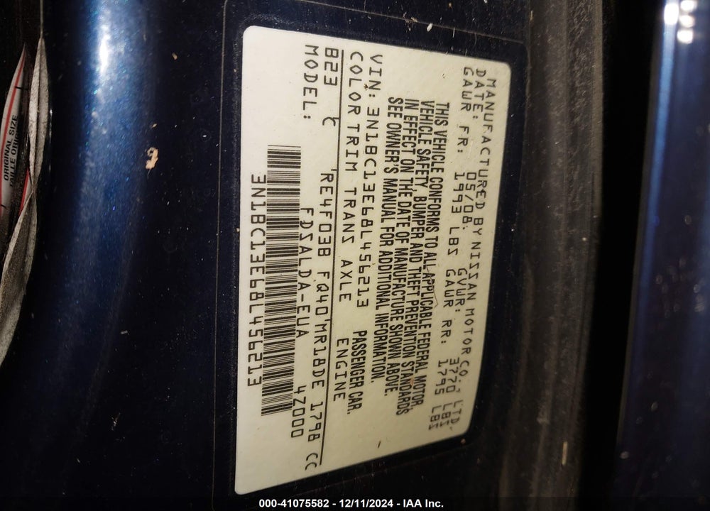 2008 NISSAN VERSA 1.8S VIN: 3N1BC13E68L456213