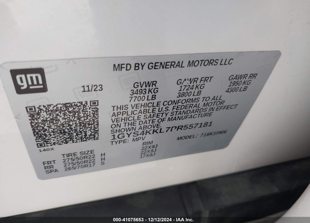 2023 CADILLAC ESCALADE ESV 4WD PREMIUM LUXURY VIN: 1GYS4KKL7PR557181