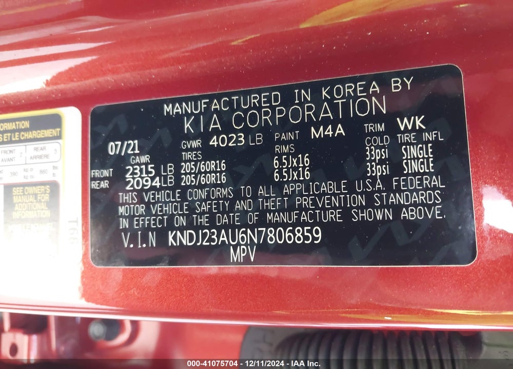 2022 KIA SOUL LX VIN: KNDJ23AU6N7806859