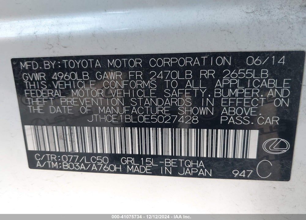 2014 LEXUS GS 350 VIN: JTHCE1BL0E5027428