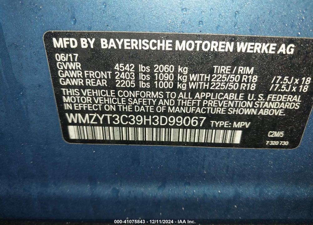 2017 MINI COUNTRYMAN COOPER S VIN: WMZYT3C39H3D99067