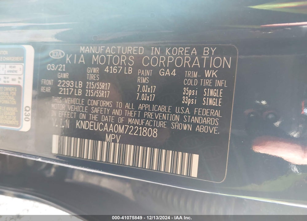 2021 KIA SELTOS S VIN: KNDEUCAA0M7221808
