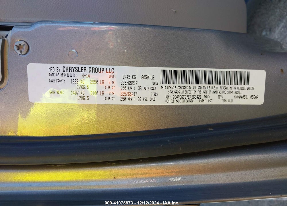 2014 DODGE GRAND CARAVAN SXT 30TH ANNIVERSARY VIN: 2C4RDGCG7ER366421