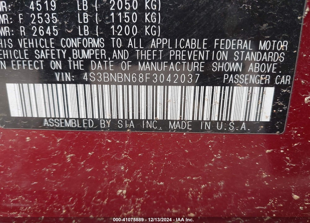 2015 SUBARU LEGACY 2.5I LIMITED VIN: 4S3BNBN68F3042037
