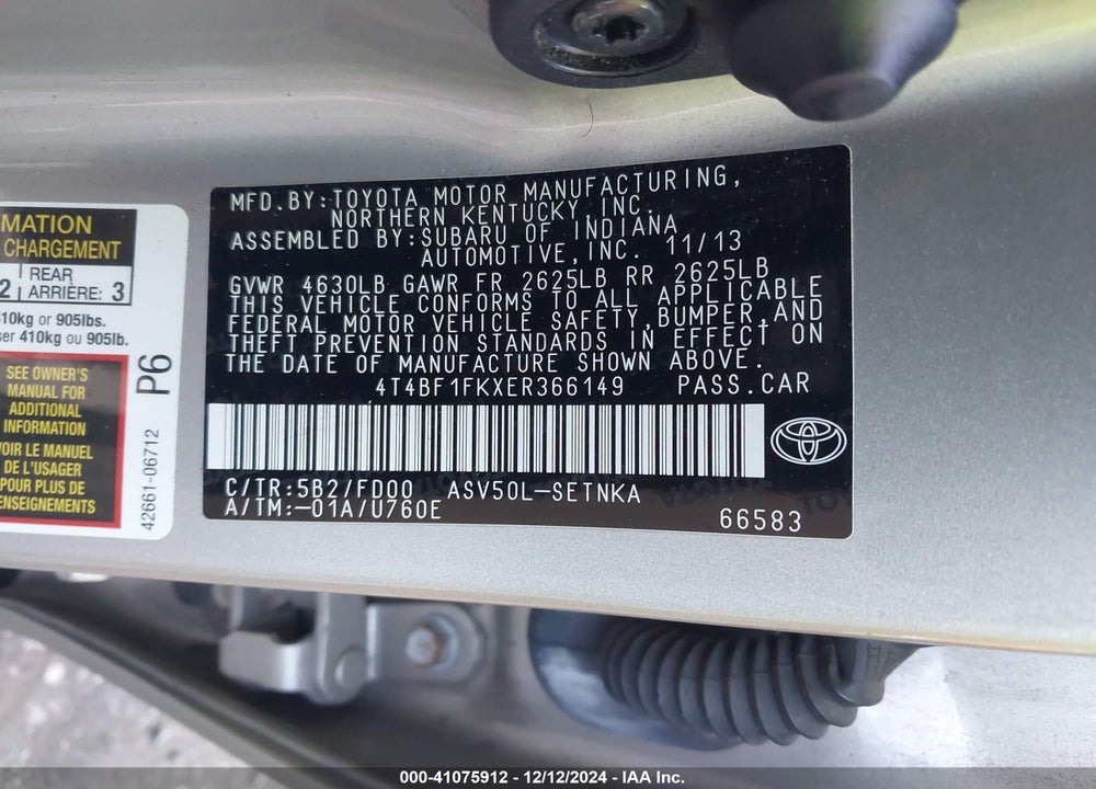 2014 TOYOTA CAMRY LE VIN: 4T4BF1FKXER366149