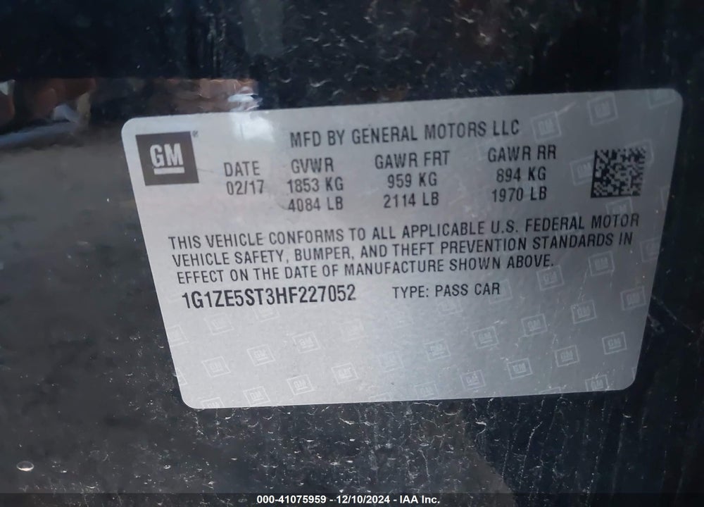 2017 CHEVROLET MALIBU VIN: 1G1ZE5ST3HF227052