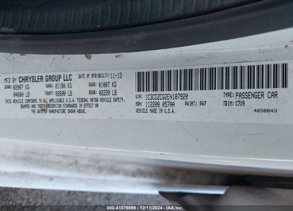 2014 DODGE AVENGER SXT VIN: 1C3CDZCG2EN187920